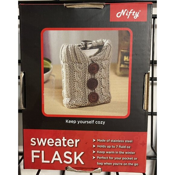 Nifty FlaskStainless Steel Drinking Flask 7 onz. with Knit Sweater NIB - Picture 3 of 5